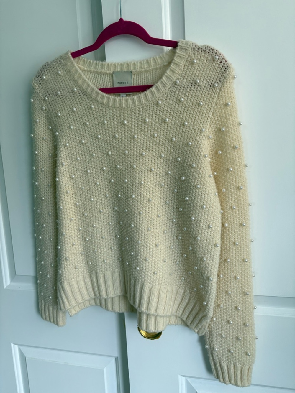 Mason Ivory Knit Sweater w Pearl Detail Sz Small